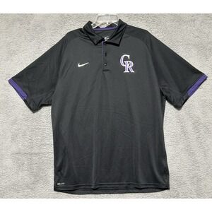 Nike Colorado Rockies Polo Shirt Mens XL Short Sleeve Black Dri-Fit BSBL Perform
